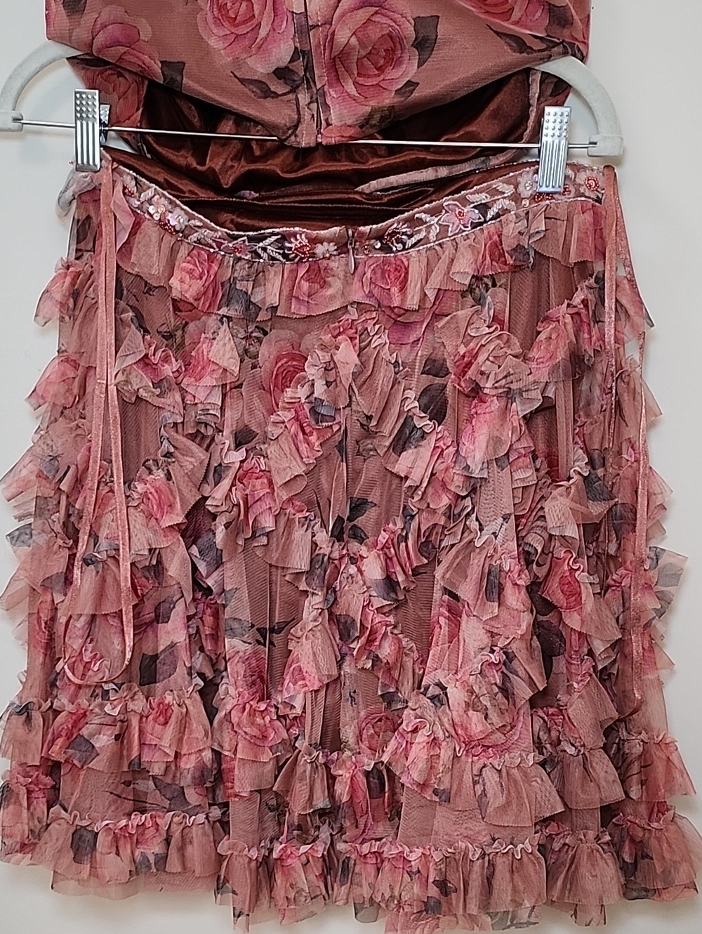 Mac Duggal Ruffled Cutout Halter Dustu Rose Floral Mini Dress Sz 6 - Picture 15 of 16